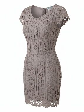 She + Sky Taupe Lace Cap-Sleeve Sheath Dress